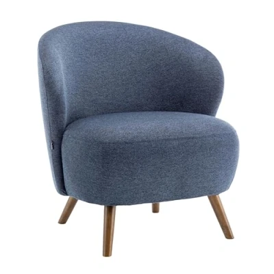 Afbeelding van Oviala Relaxfauteuil in hout en donkerblauwe stof