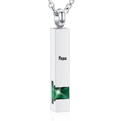 Afbeelding van Luxe Ashanger Met Ketting En Gravering Papa Assieraad Zilverkleurig Groene Steen As Gedenksieraad Urn Incl. vuller