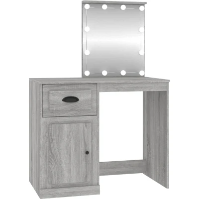 Afbeelding van Make up tafel met LED 90X50X132,5 Cm Bewerkt Hout sonoma Eikenkleur Grijs /