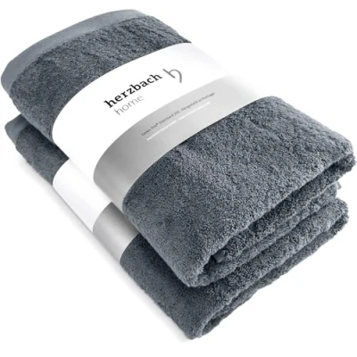 Afbeelding van herzbach home Luxe handdoek Douche Set van 2 Premium kwaliteit 100% katoen 70 x 140 cm (antraciet)