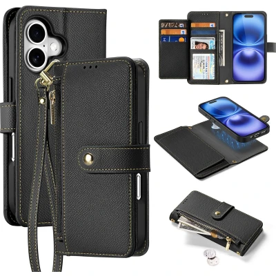 Afbeelding van Dux Ducis Lawa Hoesje Geschikt voor Apple iPhone 16 2 in 1 Wallet Book Case Compatibel met MagSafe Zwart