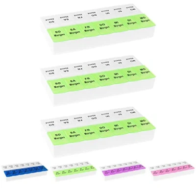 Afbeelding van 3x Wellgro® tablettenbox voor 7 dagen elk 2 vakken per dag, 18,5 x 9,5 3,5 cm (l b h) kleur naar keuze
