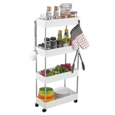 Afbeelding van Organizer Wagen, Opslagwagen, Keukentrolley, Gemakkelijk te Verplaatsen, Verwijderbare Haken, Deelbaar, Plastic Wagen Voor Opslag. Keuken, Badkamer of Kantoor. (4 niveaus / 86 x 40 12 cm)