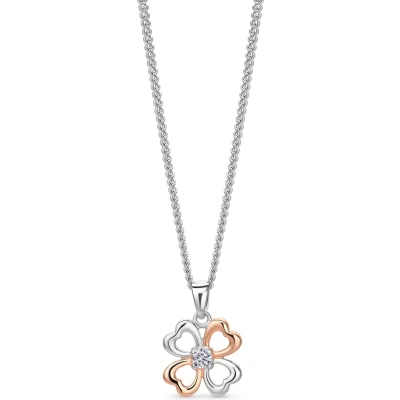 Afbeelding van Miore 18Kt Roosgoud en Zilver Klaver Ketting met Zirkoon 45cm