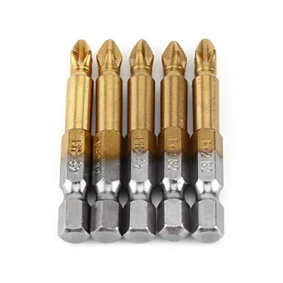Afbeelding van Magnetische kruiskop schroevendraaier bitset 5st PH2 S2 gelegeerd staal Titanizing schroevendraaierbits 1/4 inch zeskantschacht 50 mm/1,97 lange antislip kruisschroevendraaier bits set