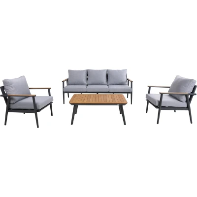 Afbeelding van AXI Bibi Stoel bank Loungeset 4 delig Antraciet / Teak Lounge Set met 2 stoelen, &amp; tuintafel van Aluminium