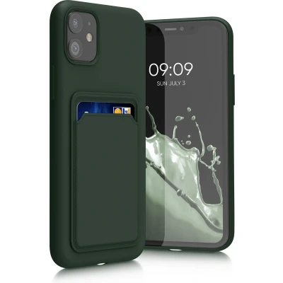 Afbeelding van kwmobile telefoonhoesje geschikt voor Apple iPhone 11 Hoesje met pasjeshouder TPU case in donkergroen