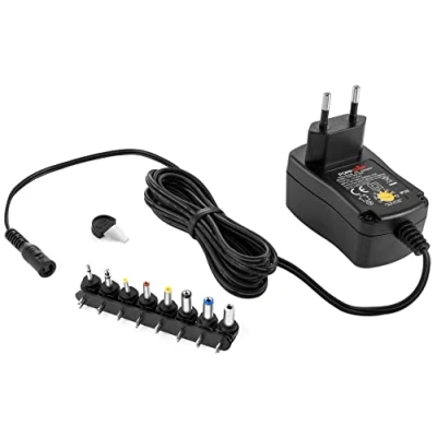 Afbeelding van Poppstar Universele Adapter 3/4,5/5/6/7,5/9/12 V 1A (1000mA) met 8 Adapterstekkers, LED, 150 cm