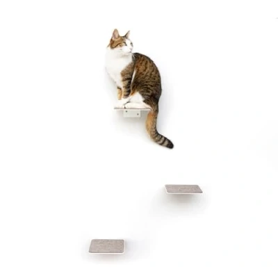 Afbeelding van LucyBalu® Steps Kattentrap voor binnen en buiten set van 3 kattenklimwand wandpark katten tot 7 kg kattenladder anti slip coating treden wandbevestiging 18 x cm wit