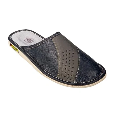 Afbeelding van APREGGIO Pantoffels voor heren, pantoffels, leer, slippers, stevige zool, 40 41 42 43 44 45 46, Zwart, EU