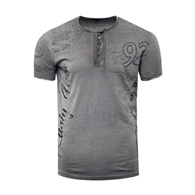 Afbeelding van T shirt Heren Zwart S 3XL Korte Mouw Ronde Hals Knoopsluiting Zijdelingse Front Prints Verwassen 241, antraciet, XXL