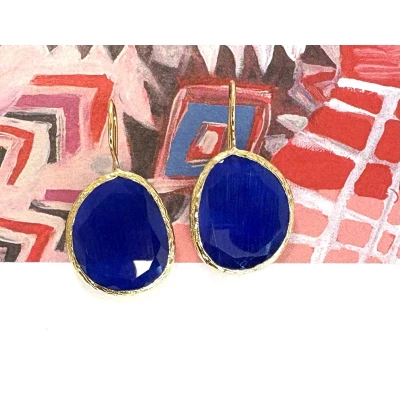Afbeelding van Oorbellen cateye kobalt blauw groot