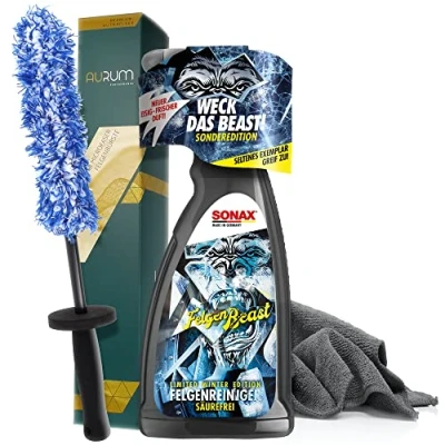 Afbeelding van detailmate Velgenreinigingsset: Sonax FelgenBeast Winter Special Edition 1L + Aurum ultraFlat microvezel velgenborstel microvezeldoek 320GSM