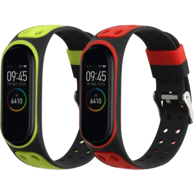 Afbeelding van kwmobile 2x horlogebandjes geschikt voor Xiaomi Mi band 4 bandje Smartwatch bandjes van TPU Activity tracker horloge in zwart / rood groen