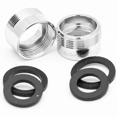 Afbeelding van BLUMKRAFT Set van 2 kraanadapters F19 M22 massief metaal messing zilver 19 mm vrouwelijk 22 stekker (F19 / F19)
