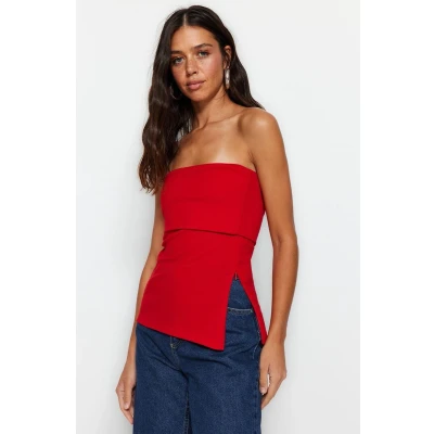 Afbeelding van Trendyol Rode Strapless Kraag Met Ritssluiting Aan De Zijkant, Crêpe Gebreide Blouse Twoss23Bz00928