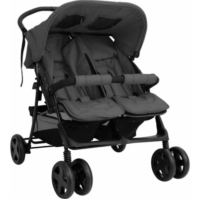 Afbeelding van vidaXL Tweelingkinderwagen staal donkergrijs