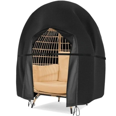 Afbeelding van Patio Opknoping Ei Stoel Cover 420D Outdoor Dubbele Rieten Swing Covers Waterdichte Loveseat Stofbeschermer 91x80 inch Zwart