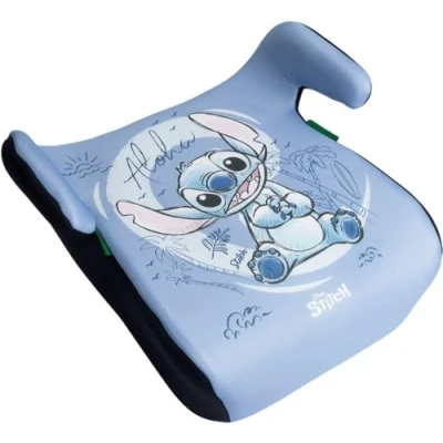 Afbeelding van Disney Stitch kinderzitverhoger i Size ECE R129/03 kinderveiligheid voor kinderen van 126 tot 150 cm zitverhoging met afbeelding op lichtblauwe achtergrond