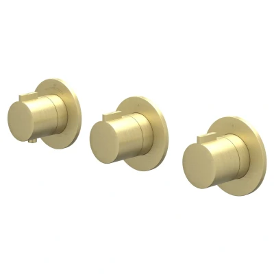 Afbeelding van IVY Pact afbouwdeel inbouwthermostaat 2 stopkranen symmetry Geborsteld Mat Goud PVD Tijdloze uitstraling