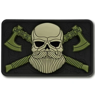 Afbeelding van M Tac Tactische baard schedel patch moreel voor militaire uitrusting leger patches kleding, jassen, rugzakken, hoeden met haaksluitingen (zwart/olijf)