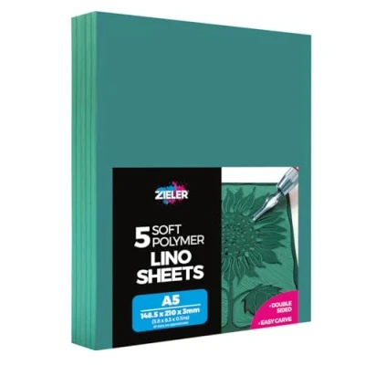 Afbeelding van Lino Sheets A5 Printing Block by Zieler® Dubbelzijdig, Easy Carve Soft 210x148x3mm vellen. Ideaal voor school of thuis (Pack van 5)
