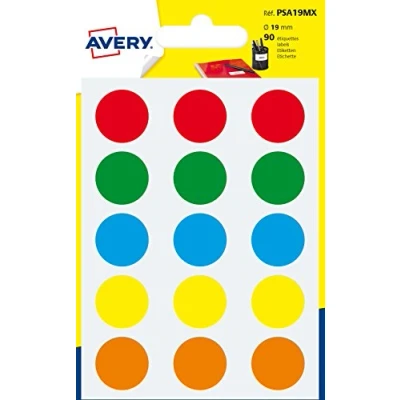Afbeelding van Etiket Avery 19mm, A6 vel assorti kleur, 90 stuks rood,