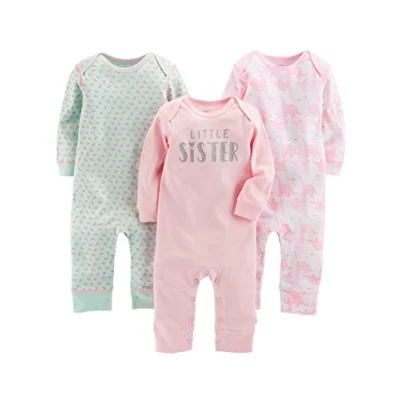 Afbeelding van Simple Joys by Carter&#039;s Baby meisjes jumpsuits, verpakking van 3 stuks, mintgroen fruit/roze/wit dinosaurus, pasgeborenen