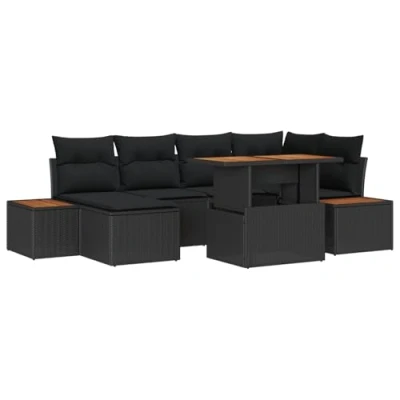 Afbeelding van vidaXL Tuin Eettafel Set met kussen 7 pcs Zwart, Bruin