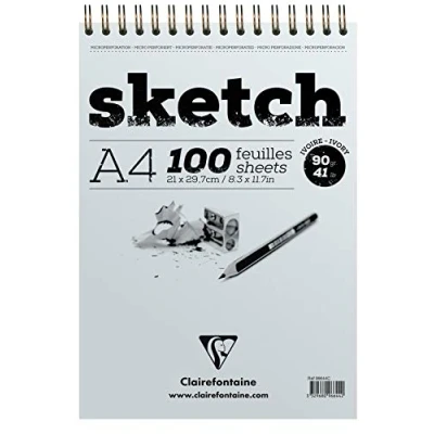 Afbeelding van Clairefontaine Ref 96644C Ivory Wirebound Sketch Pad (100 vellen) A4 (210 x 297mm) in formaat, 90gsm papier Geschikt voor schetsen met potlood, houtskool