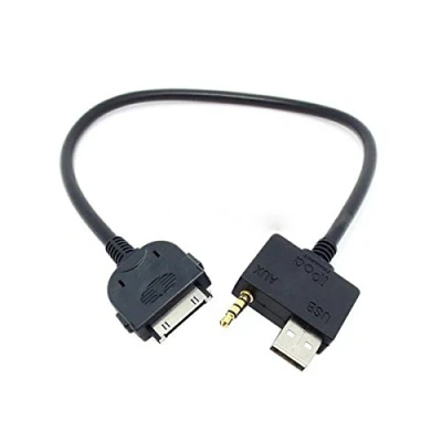 Afbeelding van System S Auto adapterkabel USB &amp; 3,5 mm jack voor iPhone iPod 30 pins aansluiting Hyundai Kia MDI 25 cm