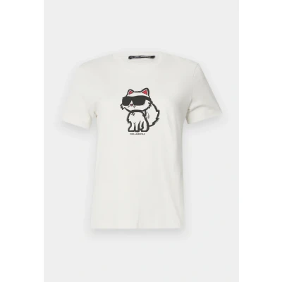 Afbeelding van KARL Lagerfeld IKON Sketch Choupette Tshirt print, Dames, Maat: Large, Cannoli cream