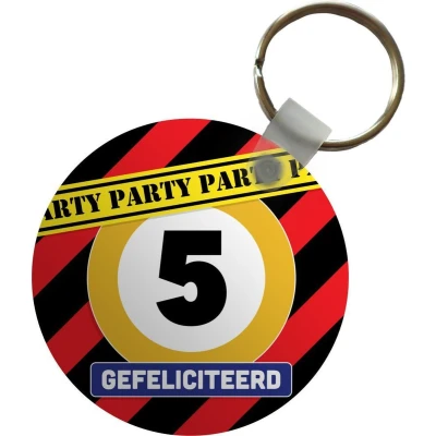 Afbeelding van Sleutelhanger Jubileum 5 jaar Verjaardag Plastic Rond Uitdeelcadeautjes