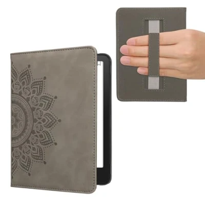 Afbeelding van kwmobile ereader hoesje van kunstleer geschikt voor Amazon Kindle Paperwhite (2024)/Colorsoft Met magneetsluiting In grijs Opkomende Zon design