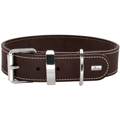 Afbeelding van HUNTER Hondenhalsband Aalborg Special, kleur: donkerbruin, sterk ingevet leer, robuust en duurzaam, contrasterende siernaden, ideaal voor hondensport, made in Germany, maat: 75