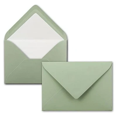 Afbeelding van 100 enveloppen eucalyptus (groen) DIN C6 bekleed met wit zijdepapier g m² 11,4 x 16,2 cm natte lijm