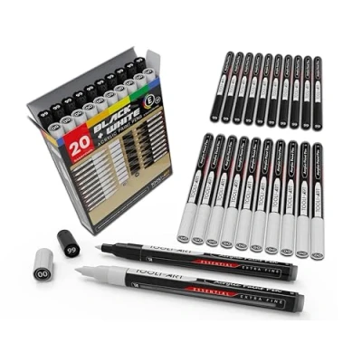 Afbeelding van TOOLI ART Zwart en wit acryl verf markers pennen set voor rock schilderen, canvas, mokken, metaal, glasverf, stof, hout, doe het zelf. Niet giftig, sneldrogend, watergedragen (EXTRA FINE)