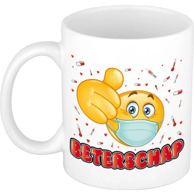 Afbeelding van Bellatio Decorations beterschap cadeau mok keramiek 300 ml duim feest mokken