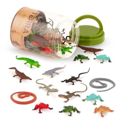 Afbeelding van Terra 60 delige dierenfiguren, verzameling, reptielen en amfibieën, speelgoedset, slangen, kikkers, krokodillen, hagedissen meer, speelgoed vanaf 3 jaar