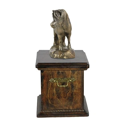 Afbeelding van Art Dog handgemaakte urn voor paardenas koud gegoten bronzen beeld aangepaste crematiedoos houten huisdierherdenkingsurn 46,5x29x21cm Shetland