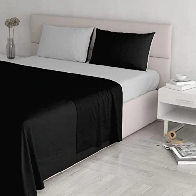 Afbeelding van Italian Bed Linen Natuurlijke kleur Set (Flat 250x300, Hoeslaken 170x200cm+2 Kussenslopen 52x82cm), Benzine Fles Groen, Zwart/Lichtgrijs, DUBEL