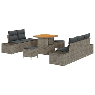 Afbeelding van vidaXL 8 delige tuin sofa set met kussens Grijs Poly Rattan Acacia
