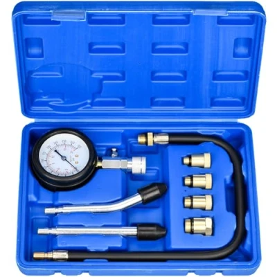 Afbeelding van HATANSE Compressietester, benzine, met 4 adapters, M10, M12, M14, M18, meting 0 20 bar of 300 psi, voor auto, vrachtwagen, motorfiets, blauw