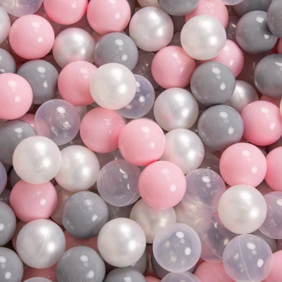 Afbeelding van KiddyMoon schuimspeelplaats voor kinderen met vierkante ballenbak (200 ballen), lichtgrijs: parelkleurig / grijs transparant poederroze