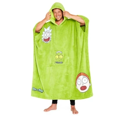 Afbeelding van Rick and Morty Hoodiedeken voor heren en tieners, fleece oversized poncho, eenheidsmaat sherpa capuchon geschenken hem (groen lang), Groen Lang, One Size