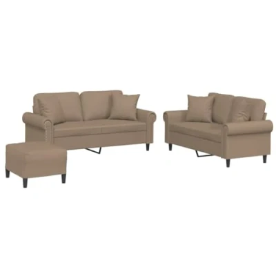 Afbeelding van vidaXL 3 delige Loungeset met kussens kunstleer cappuccinokleurig