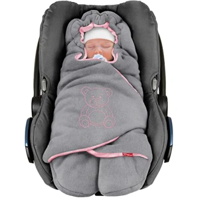 Afbeelding van ByBoom Baby winterdeken &quot;Het origineel met de beren&quot;, universeel voor babyzitje, autostoeltje, bijv. Maxi Cosi, Romeinen, kinderwagen, buggy of babybed, Fluwelen donkergrijs/roze