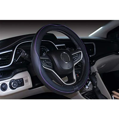 Afbeelding van ISTN Microvezel lederen autostuurhoes, 15 inch/38 cm, zwart paars