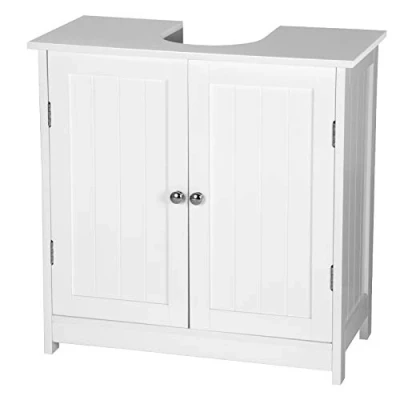 Afbeelding van eSituro wastafelonderkast, onderkast, badkamerkast met 2 deuren van MDF wit 60 x 30 cm, landelijke stijl