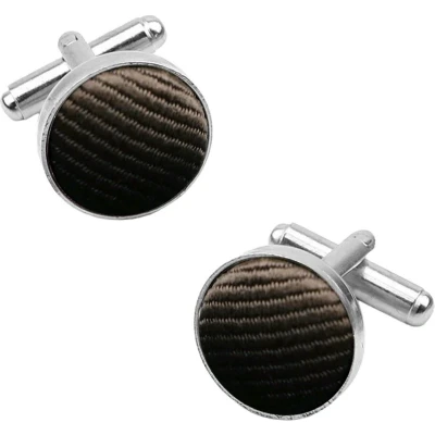 Afbeelding van Fako Bijoux® Manchetknopen Staal &amp; Streep Ø 16mm Bruin